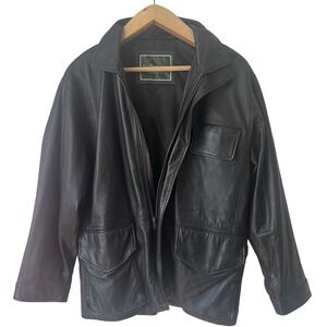 Vallemosso Palestro Men Black Leather Jacket Soft Buttery Zip Front Pockets L/XL